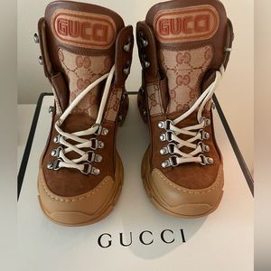Gucci GG Canvas Suede Hiking Boots Women Size: size 36.5 ; fits like 6.5